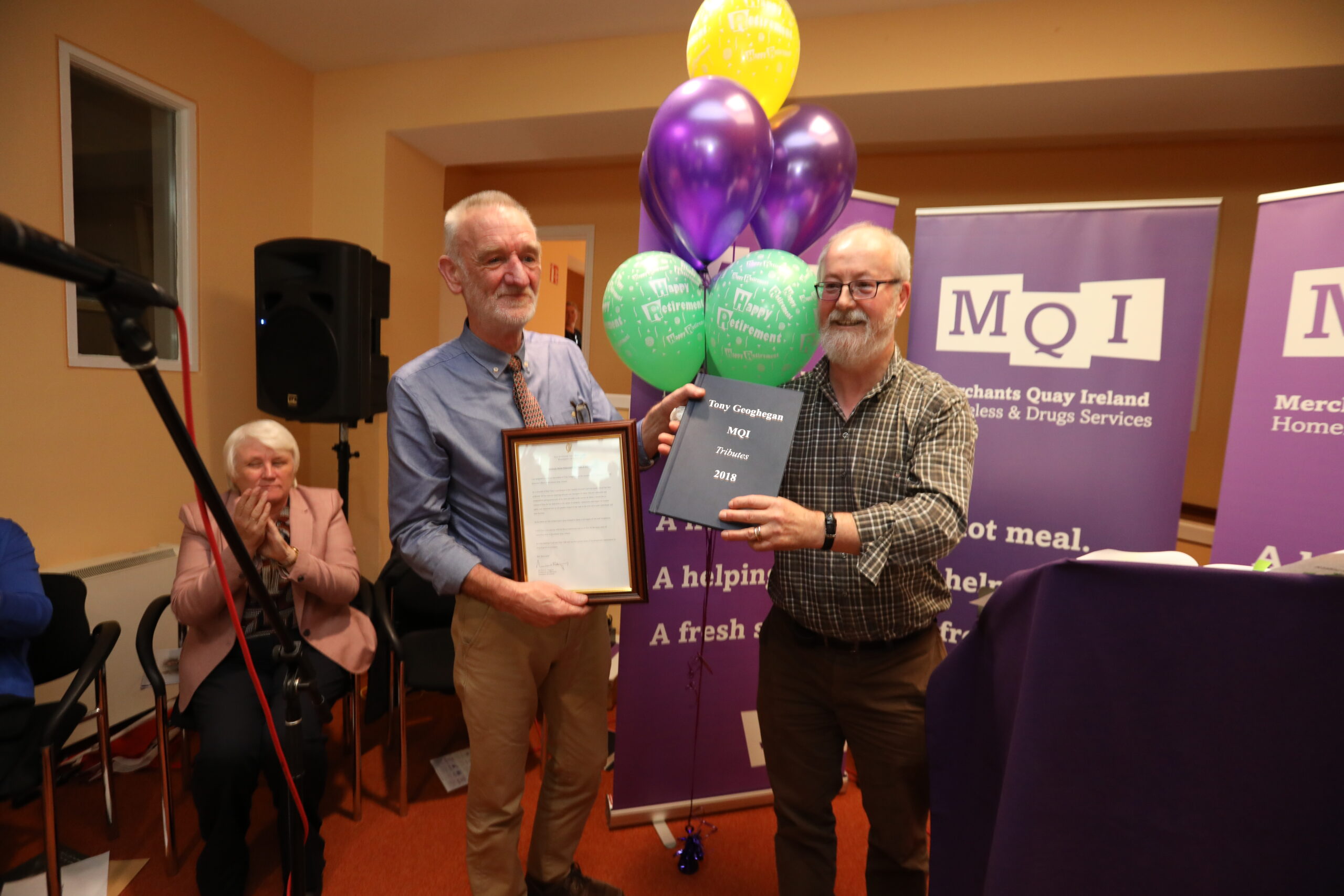 <p>MQI are delighted to announce that our 2017 Annual Review has been launched. Our Annual Review was launched by Minister of State for Health Promotion and the National Drugs Strategy Catherine Byrne. This was also a special occasion as we celebrated the immense contribution our CEO Tony Geoghegan, who is retiring later this year, has made to MQI in the last 30 years.
Some of the statistics in the review showed:</p> MQI provided 13,301 supportive interventions, helping people to access healthcare, accommodation, drug treatment, training, and welfare supports.
There continued to be a significant increase in the number of people accessing MQI’s healthcare services, with the total almost doubling in two years.
2,583 people attended MQI’s Health Promotion Unit in 2017, helping minimise harm to active drug users.
Almost 2,000 people used emergency shelter at MQI’s Night Café.
170 people went through MQI’s detox and rehabilitation services. <p>The review took place at Falitú, which is where MQI first operated as a drop-in centre at the back of Franciscan Friary on Merchant's Quay.
Speakers included Fr. Gabriel Kinahan OFM, Fr. Aidan McGrath OFM Provincial and Fergal Black of the Irish Prison Service, the later of who presented retiring CEO Tony Geoghegan with an original 19th century key to Mountjoy Prison. You can view the Annual Review here.
Check out some of the pictures of the event by clicking the slider below! </p> NO-FEE-0336-MQI-Homeless-and-Drugs-Services-report